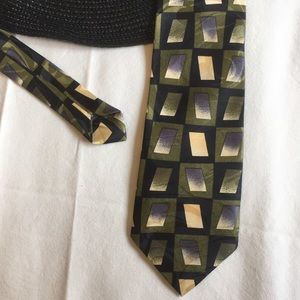 Vintage silk necktie black cream olive blue-gray